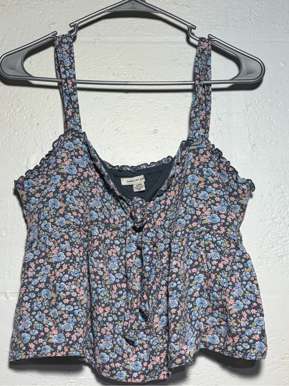 American Eagle Outfitters Navy Floral Ruffle Tie-Front Camisole